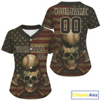 Custom US Flag Skull Grunge Baseball Shirt Patriotic Baseball Tournament Jerseys