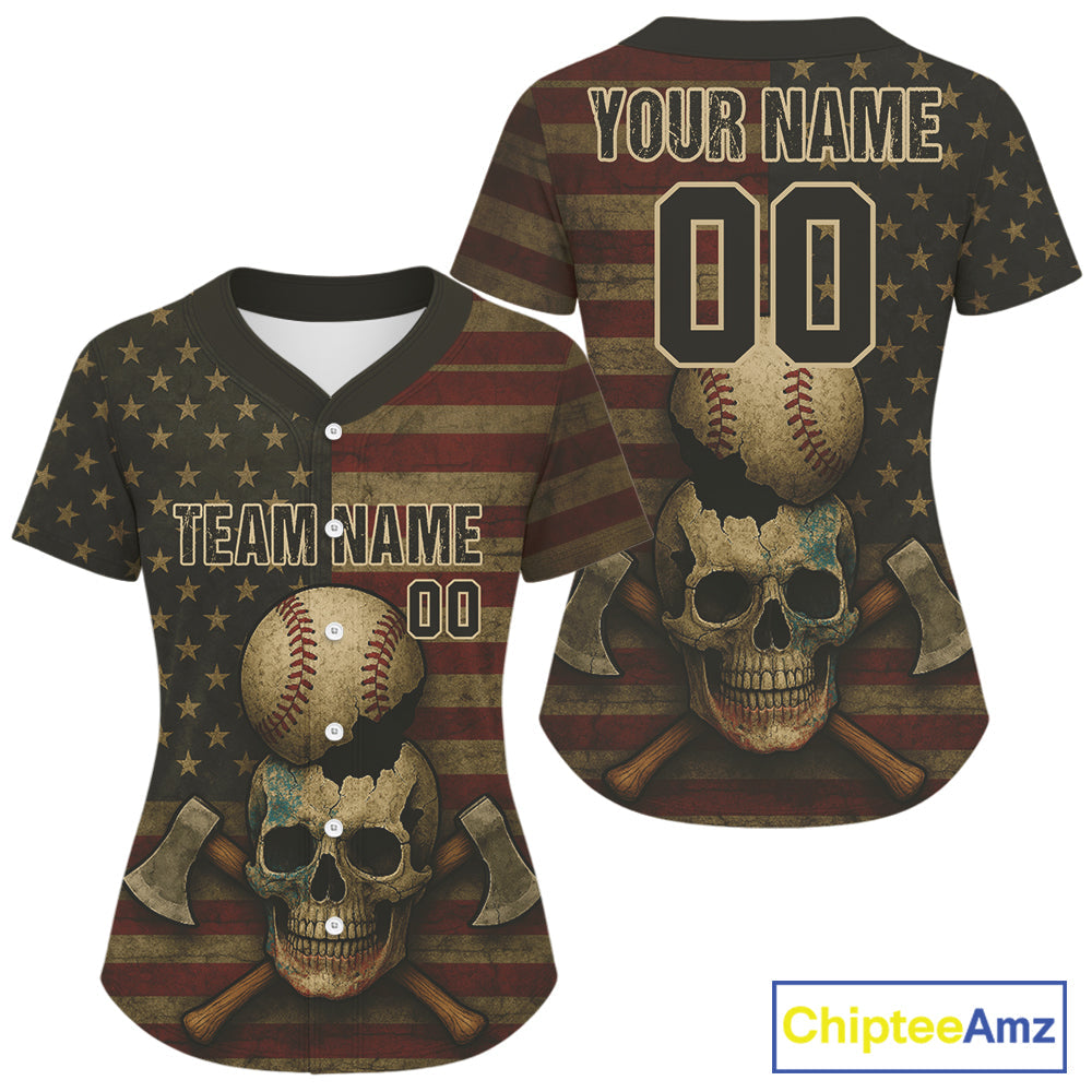 Custom US Flag Skull Grunge Baseball Shirt Patriotic Baseball Tournament Jerseys
