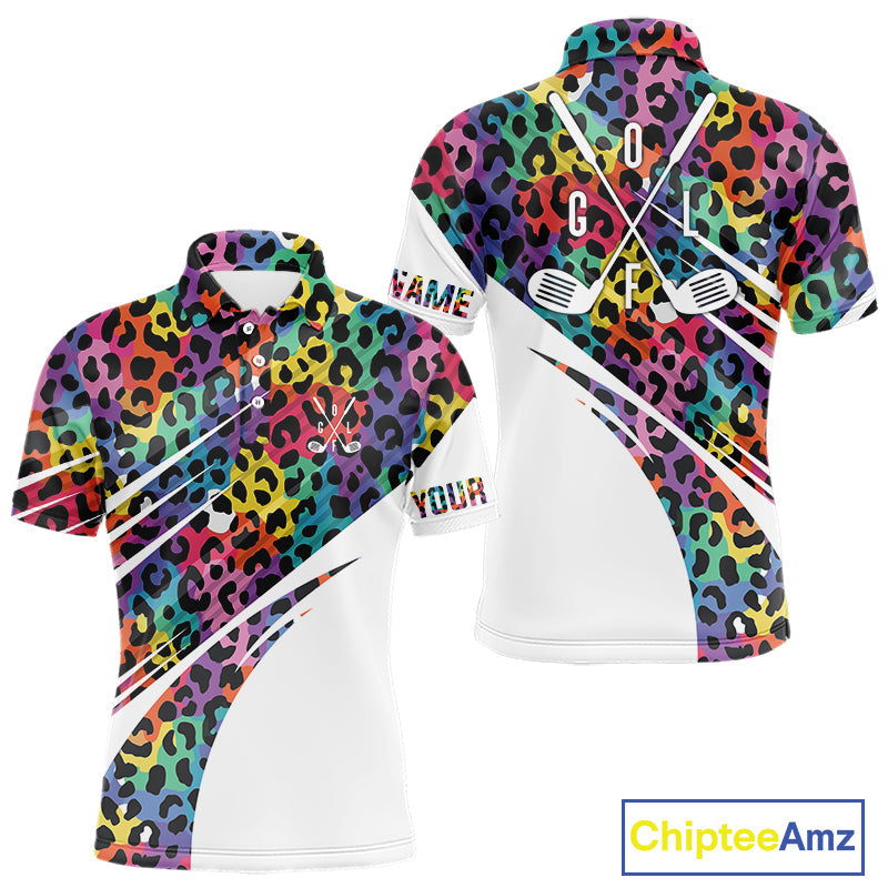 Leopard Colorful Golf Polo Shirts Custom Golf Tops Personalized Golf Team Gifts