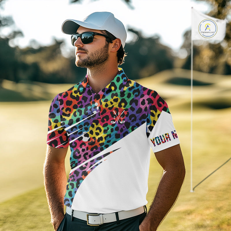 Leopard Colorful Golf Polo Shirts Custom Golf Tops Personalized Golf Team Gifts