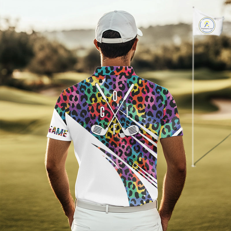 Leopard Colorful Golf Polo Shirts Custom Golf Tops Personalized Golf Team Gifts