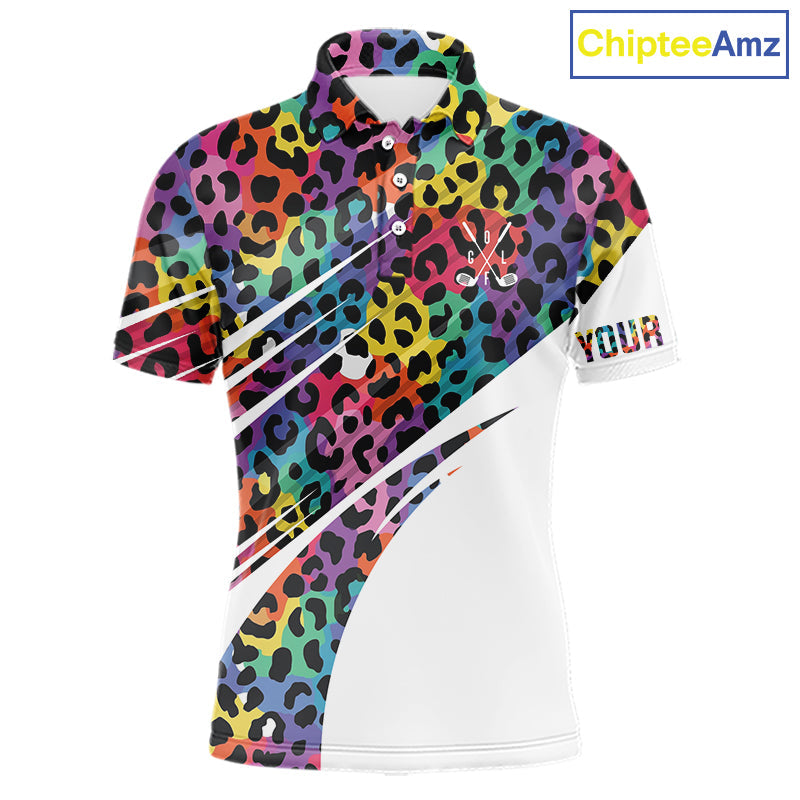 Leopard Colorful Golf Polo Shirts Custom Golf Tops Personalized Golf Team Gifts