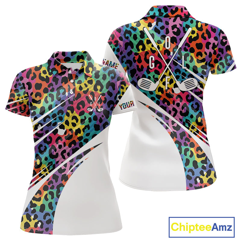 Leopard Colorful Golf Polo Shirts Custom Golf Tops Personalized Golf Team Gifts