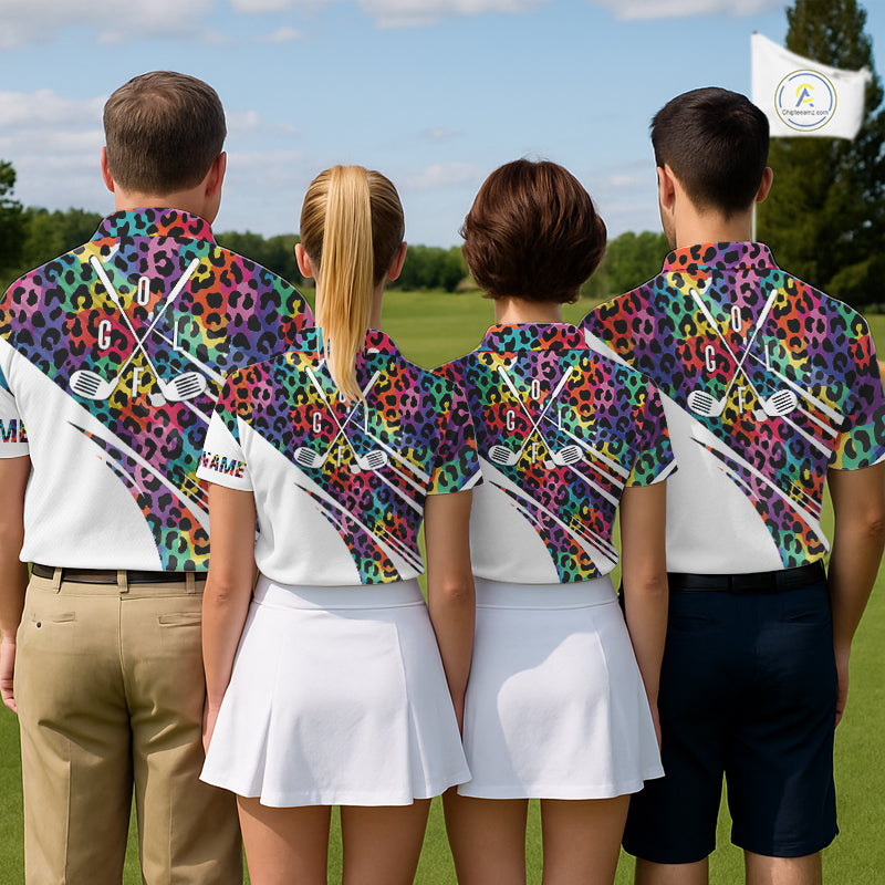 Leopard Colorful Golf Polo Shirts Custom Golf Tops Personalized Golf Team Gifts