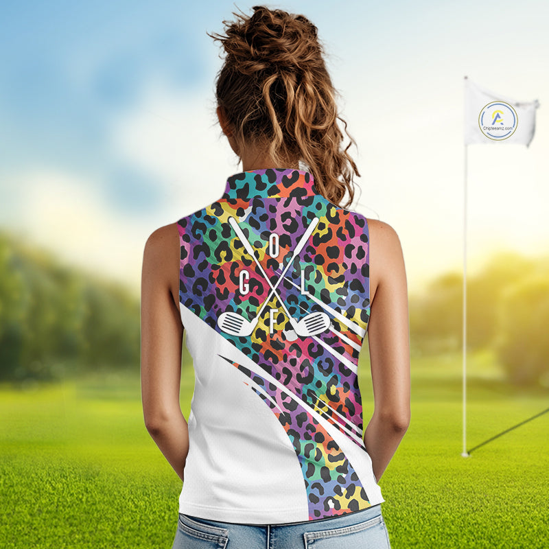 Leopard Colorful Golf Sleeveless Polo Shirts Custom Golf Tops Personalized Golf Team Gifts