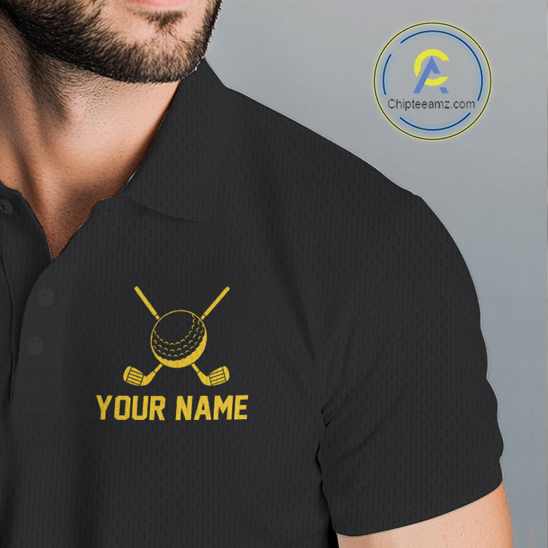 Black And Yellow American Flag Golf Polo Shirts Custom Name Patriotic Team Golf Uniform Nqs10018