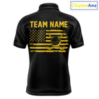 Black And Yellow American Flag Golf Polo Shirts Custom Name Patriotic Team Golf Uniform Nqs10018