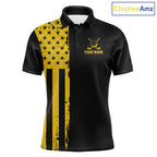 Black And Yellow American Flag Golf Polo Shirts Custom Name Patriotic Team Golf Uniform Nqs10018