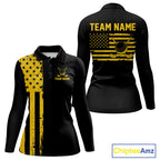 Black And Yellow American Flag Golf Polo Shirts Custom Name Patriotic Team Golf Uniform Nqs10018