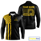 Black And Yellow American Flag Golf Polo Shirts Custom Name Patriotic Team Golf Uniform Nqs10018