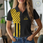 Black And Yellow American Flag Golf Polo Shirts Custom Name Patriotic Team Golf Uniform Nqs10018