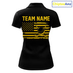 Black And Yellow American Flag Golf Polo Shirts Custom Name Patriotic Team Golf Uniform Nqs10018