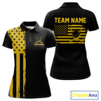 Black And Yellow American Flag Golf Polo Shirts Custom Name Patriotic Team Golf Uniform Nqs10018