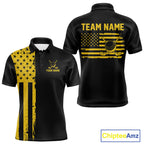 Black And Yellow American Flag Golf Polo Shirts Custom Name Patriotic Team Golf Uniform Nqs10018