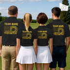 Black And Yellow American Flag Golf Polo Shirts Custom Name Patriotic Team Golf Uniform Nqs10018