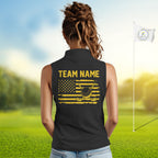 Black And Yellow American Flag Golf Sleeveless Polo Shirts Custom Name Patriotic Team Golf Uniform Nqs10018