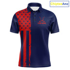 Navy And Red American Flag Golf Polo Shirts Custom Name Patriotic Team Golf Uniform Nqs10019