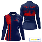 Navy And Red American Flag Golf Polo Shirts Custom Name Patriotic Team Golf Uniform Nqs10019