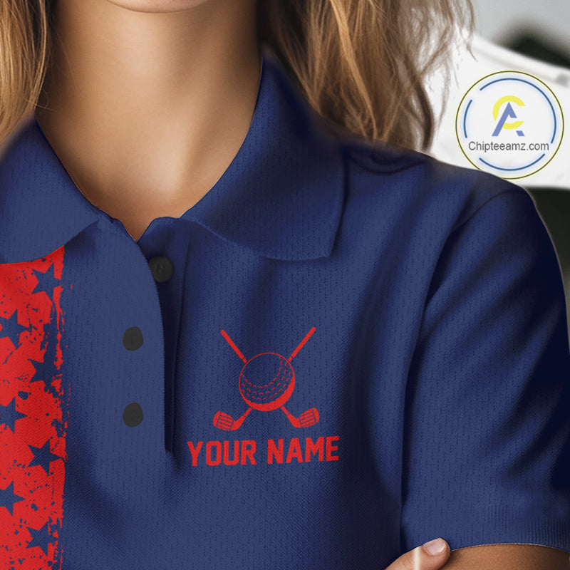Navy And Red American Flag Golf Polo Shirts Custom Name Patriotic Team Golf Uniform Nqs10019