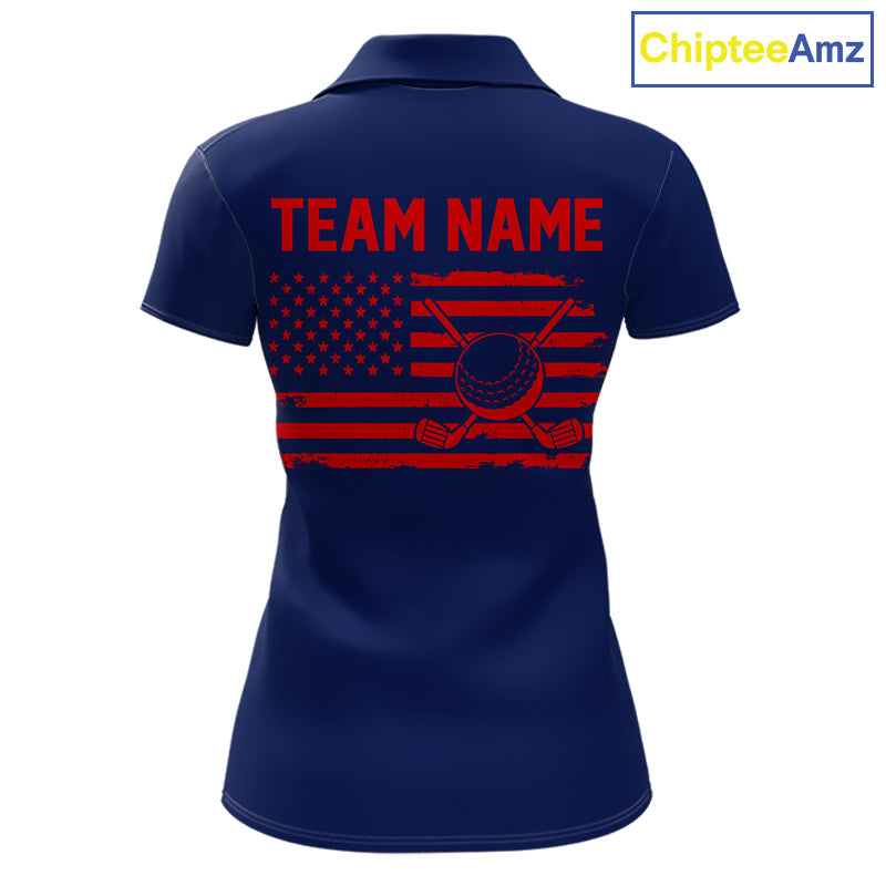 Navy And Red American Flag Golf Polo Shirts Custom Name Patriotic Team Golf Uniform Nqs10019