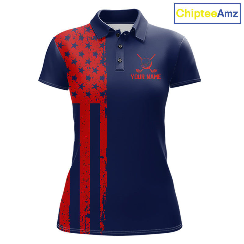 Navy And Red American Flag Golf Polo Shirts Custom Name Patriotic Team Golf Uniform Nqs10019