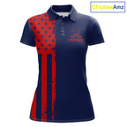 Navy And Red American Flag Golf Polo Shirts Custom Name Patriotic Team Golf Uniform Nqs10019