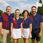 Navy And Red American Flag Golf Polo Shirts Custom Name Patriotic Team Golf Uniform Nqs10019