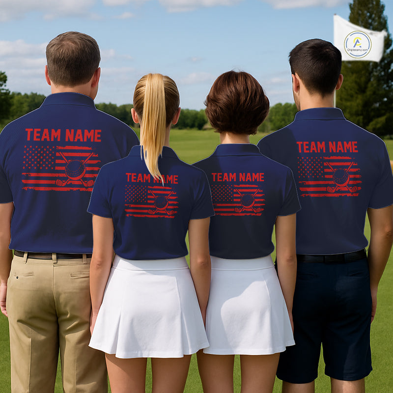 Navy And Red American Flag Golf Polo Shirts Custom Name Patriotic Team Golf Uniform Nqs10019