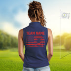 Navy And Red American Flag Golf Sleeveless Polo Shirts Custom Name Patriotic Team Golf Uniform Nqs10019