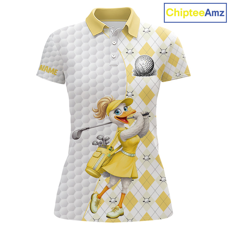 Custom Yellow Argyle Golf Polo Shirts Funny Duck Golfer Best Golf Clothing Shirts