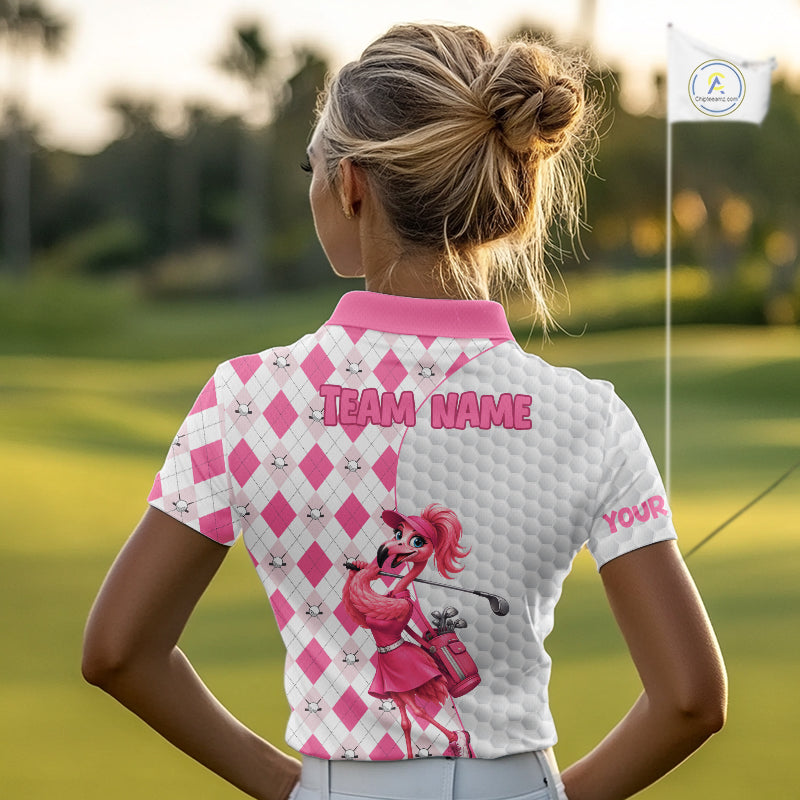 Custom Pink Argyle Golf Polo Shirts Funny Flamingo Golfer Best Golf Clothing Shirts