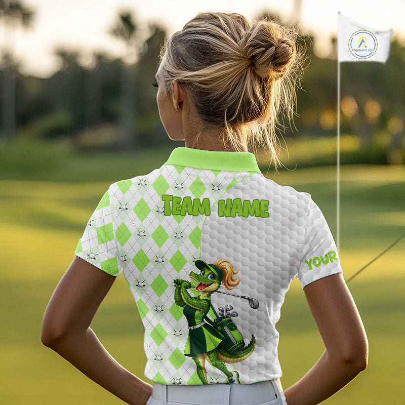 Custom Green Argyle Golf Polo Shirts Funny Alligator Golfer Best Golf Clothing Shirts