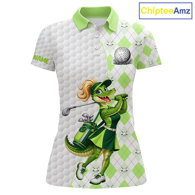 Custom Green Argyle Golf Polo Shirts Funny Alligator Golfer Best Golf Clothing Shirts