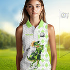 Custom Green Argyle Golf Sleeveless Polo Shirts Funny Alligator Golfer Best Golf Clothing Shirts