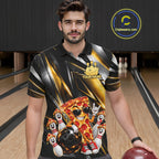 Funny Bowling Polo 1/4-Zip Shirt Custom Rock-On Pizza Bowling Team Jersey Funny Bowler Shirt