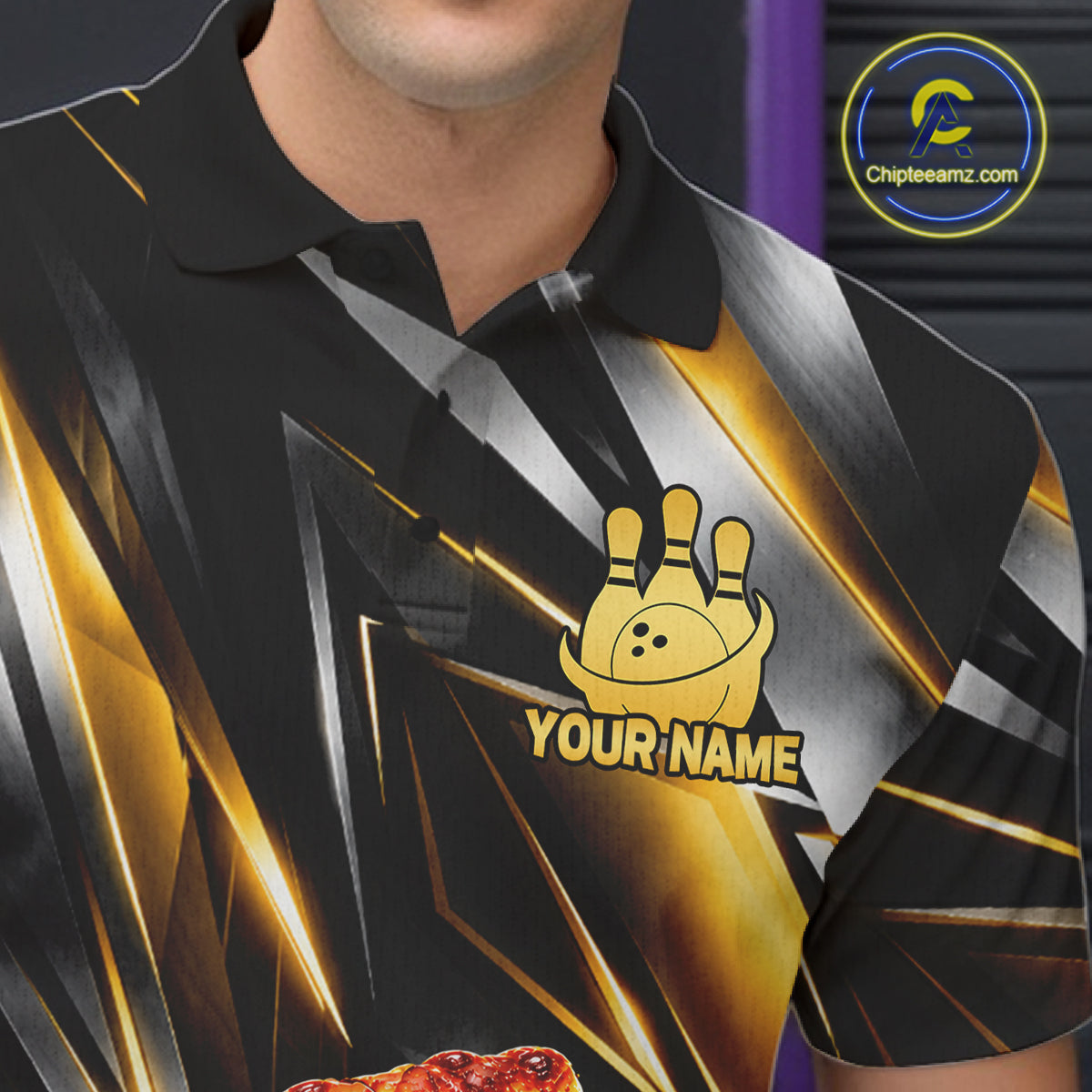 Funny Bowling Polo 1/4-Zip Shirt Custom Rock-On Pizza Bowling Team Jersey Funny Bowler Shirt