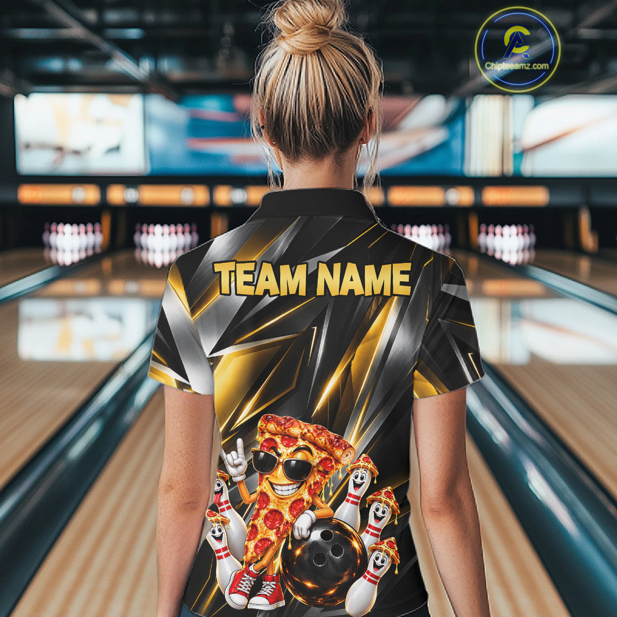 Funny Bowling Polo 1/4-Zip Shirt Custom Rock-On Pizza Bowling Team Jersey Funny Bowler Shirt