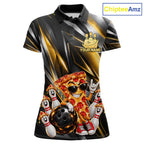 Funny Bowling Polo 1/4-Zip Shirt Custom Rock-On Pizza Bowling Team Jersey Funny Bowler Shirt