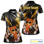 Funny Bowling Polo 1/4-Zip Shirt Custom Rock-On Pizza Bowling Team Jersey Funny Bowler Shirt