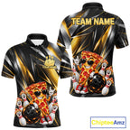 Funny Bowling Polo 1/4-Zip Shirt Custom Rock-On Pizza Bowling Team Jersey Funny Bowler Shirt