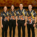 Funny Bowling Polo 1/4-Zip Shirt Custom Rock-On Pizza Bowling Team Jersey Funny Bowler Shirt