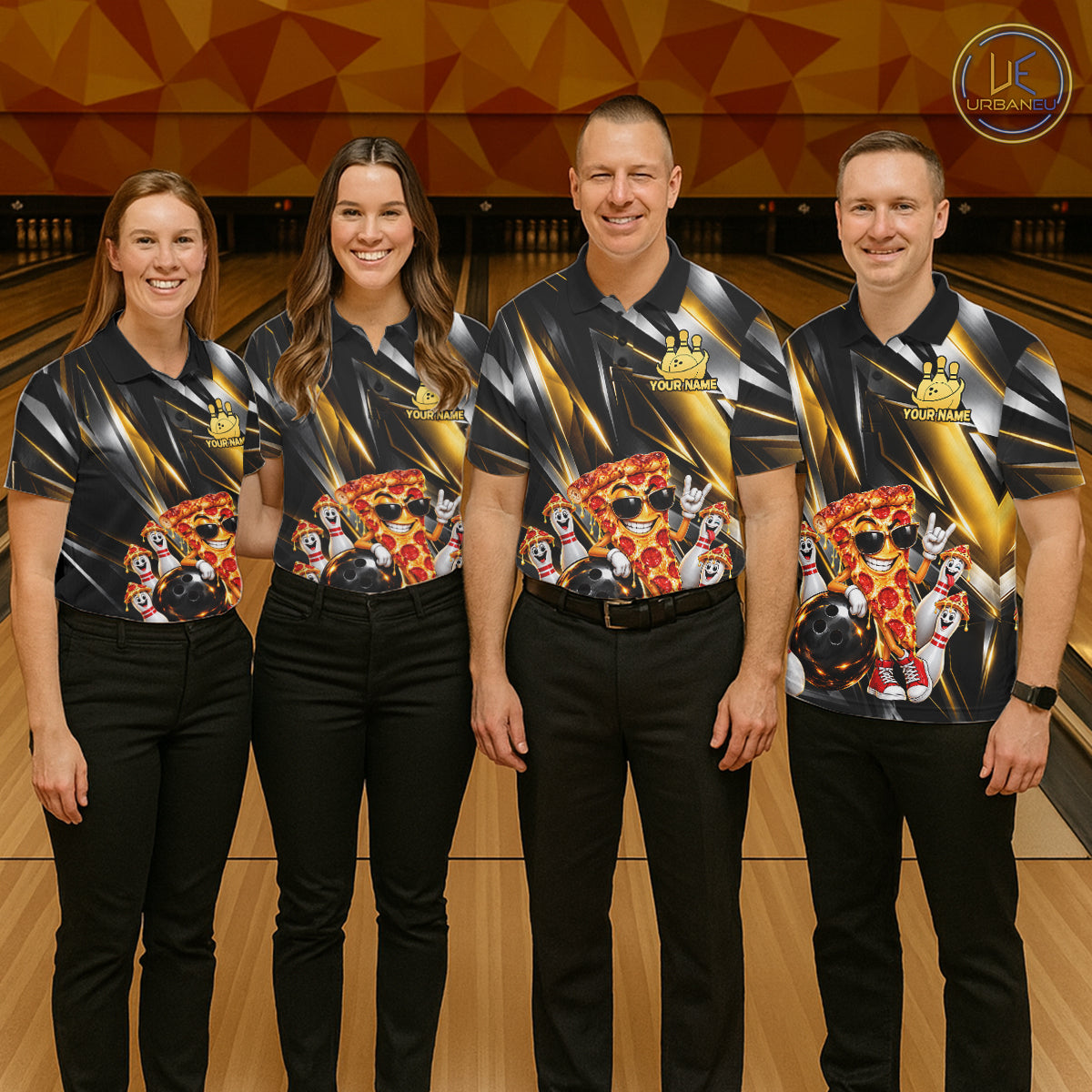 Funny Bowling Polo 1/4-Zip Shirt Custom Rock-On Pizza Bowling Team Jersey Funny Bowler Shirt