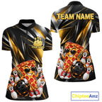 Funny Bowling Polo 1/4-Zip Shirt Custom Rock-On Pizza Bowling Team Jersey Funny Bowler Shirt