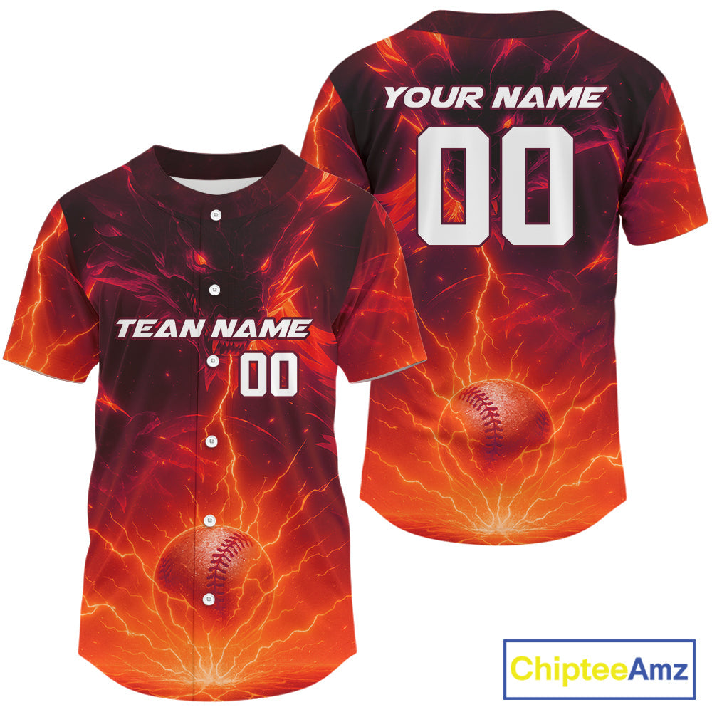 Red Custom Lightning Dragon Baseball Ball Jerseys Baseball Team Shirts