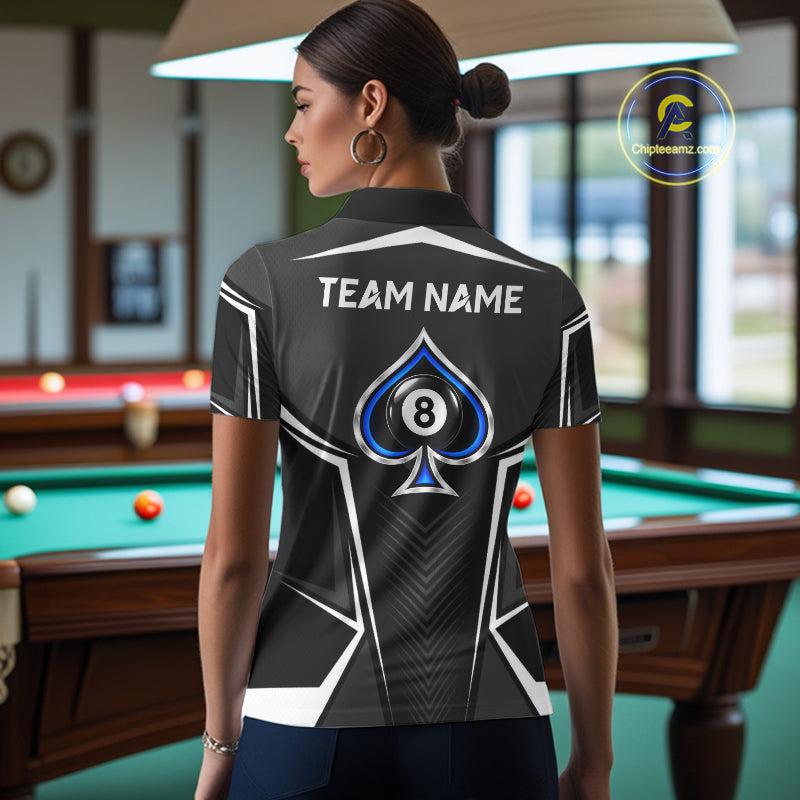 Ace Of Spades Blue Pool Billiard Shirt Custom 8 Ball Pool Team Jersey With Name Pool Players