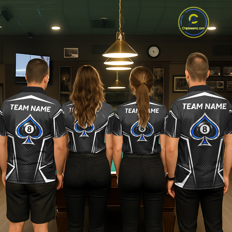 Ace Of Spades Blue Pool Billiard Shirt Custom 8 Ball Pool Team Jersey With Name Pool Players