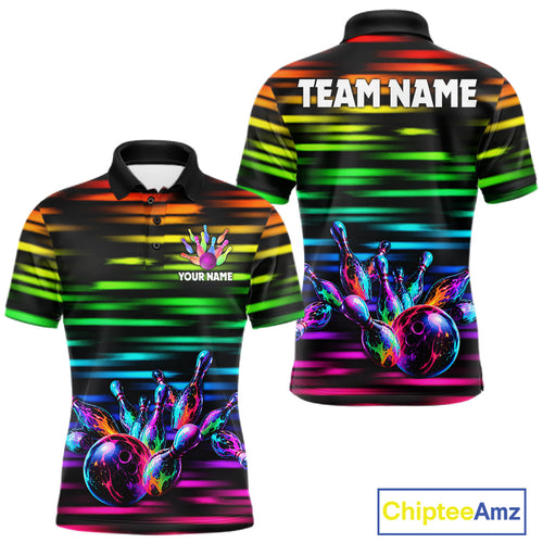 Colorful Splatter Paint Bowling Shirt Custom Rainbow Strike Lightning Team Bowling Attire