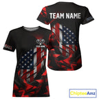 Custom Black And Red Patriotic Pickleball T-Shirt US Flag Pickleball Jerseys