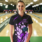 Retro Purple Galaxy Bowling Polo Quarter Zip Shirts Custom Vintage Bowling Team League Jerseys