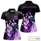 Retro Purple Galaxy Bowling Polo Quarter Zip Shirts Custom Vintage Bowling Team League Jerseys